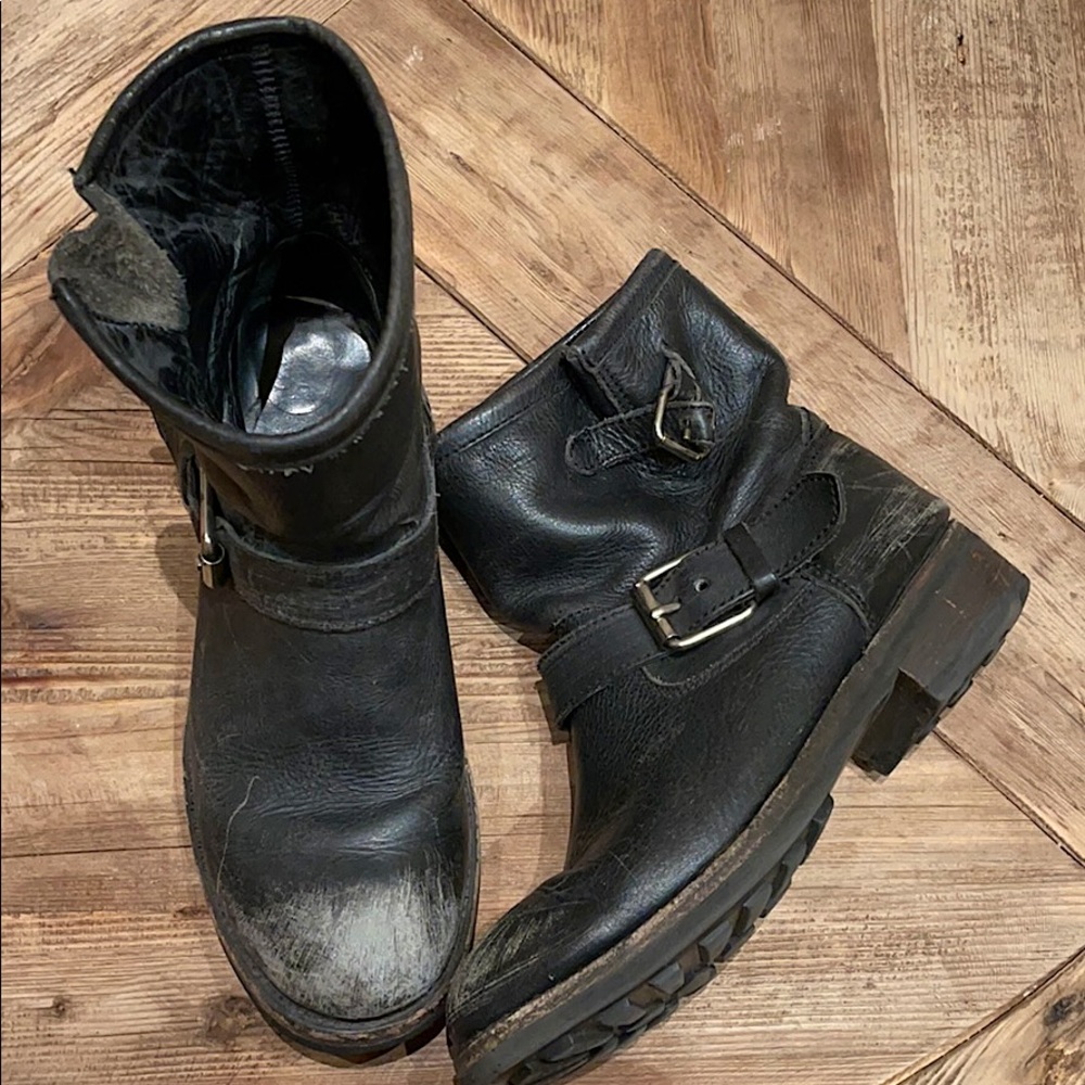 ASH Black Leather Distressed Boots